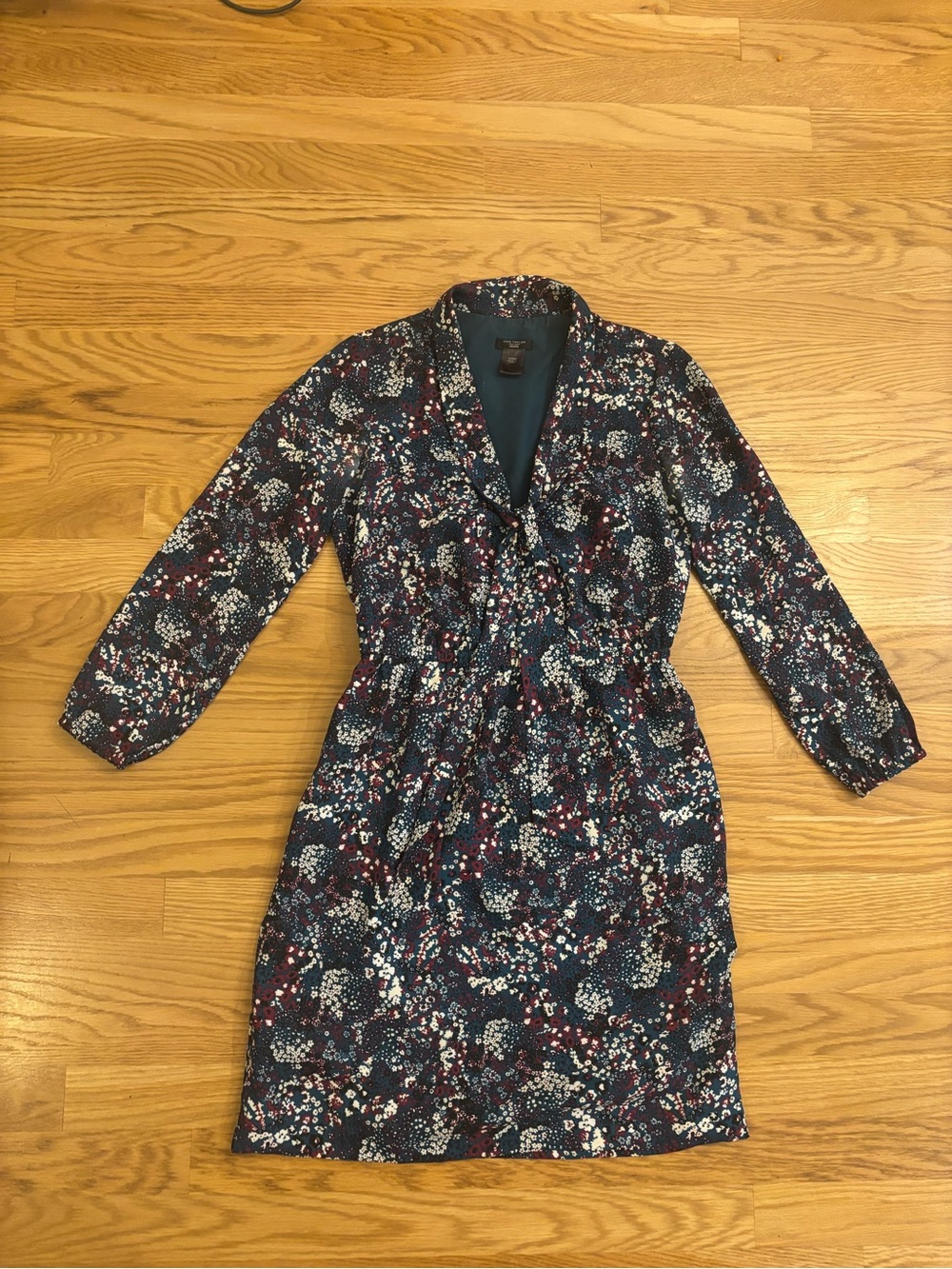 Floral Navy Tie-Front Long Sleeve Dress (Ann Taylor)